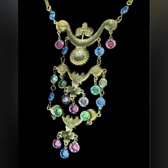 Vintage Goldette Multicolor Gold tone art glass  Statement Necklace - Picture 5 of 5